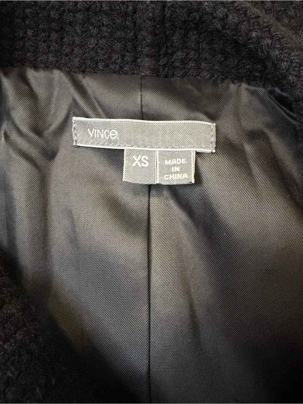 VINCE Black Lamb Leather Wool Boucle Tweed Cropped Moto Jacket. Size XS.